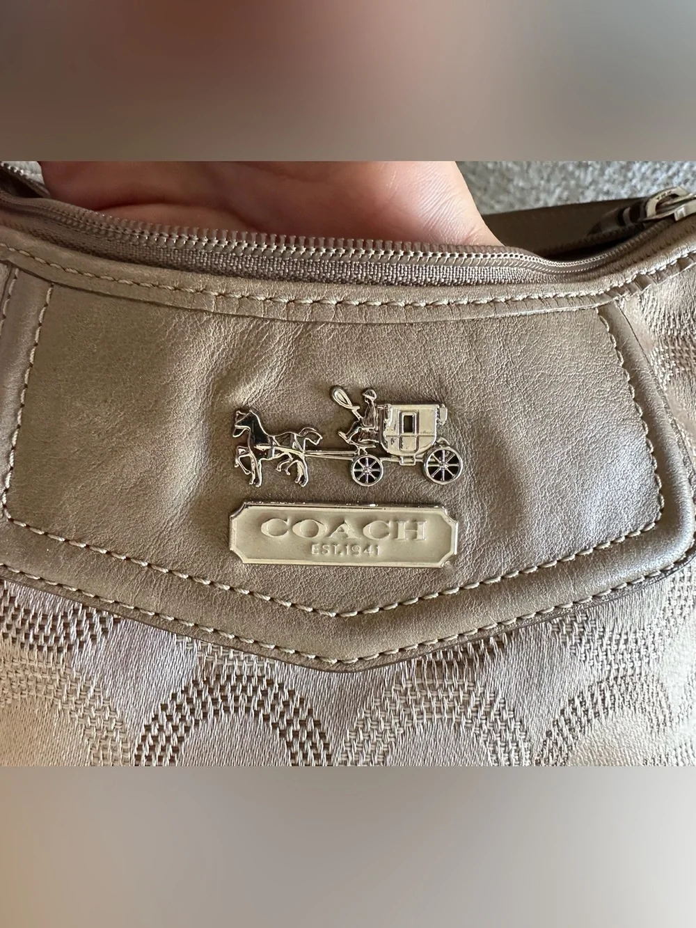 Coach Signature Jacquard Shoulder Bag – Beige/Tan - Picture 4 of 6